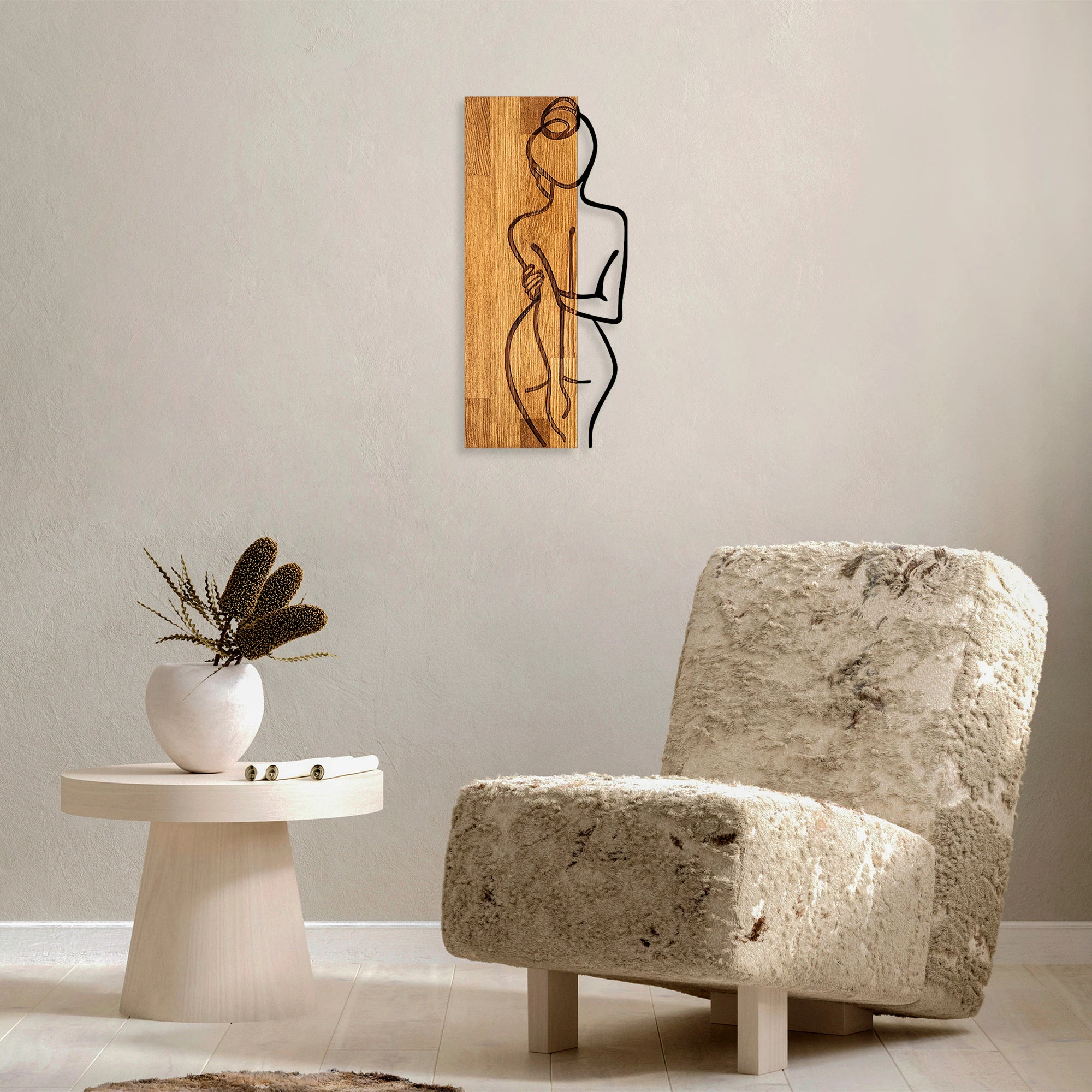 Aksesor dekorativ muri prej druri, Wallity, MA-294, ngjyrë arre dhe e zezë, 27x58cm