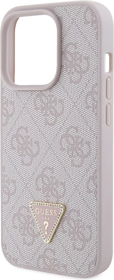 Mbështjellës Guess Leather 4G Triangle Strass për iPhone 15 Pro, Rozë