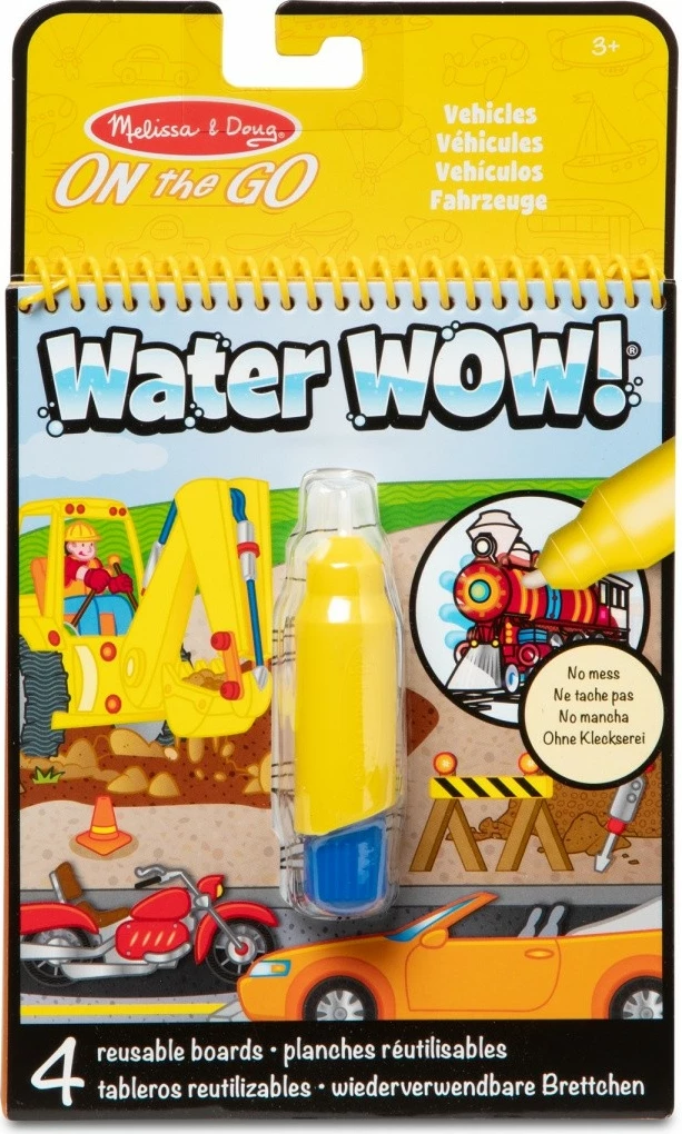 Libër ngjyrosës me ujë, Melissa & Doug, Water WOW! Assortment 6075659, 4 faqe të ripërdorshme, stilolaps uji i rimbushshëm, 1 copë, modele të përziera