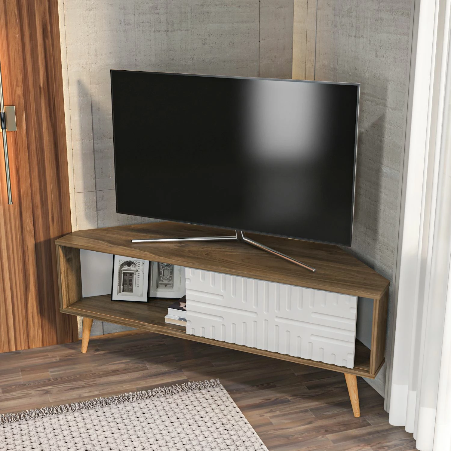 Komodë TV Skye Decor, ngjyrë arre dhe e bardhë, Mora