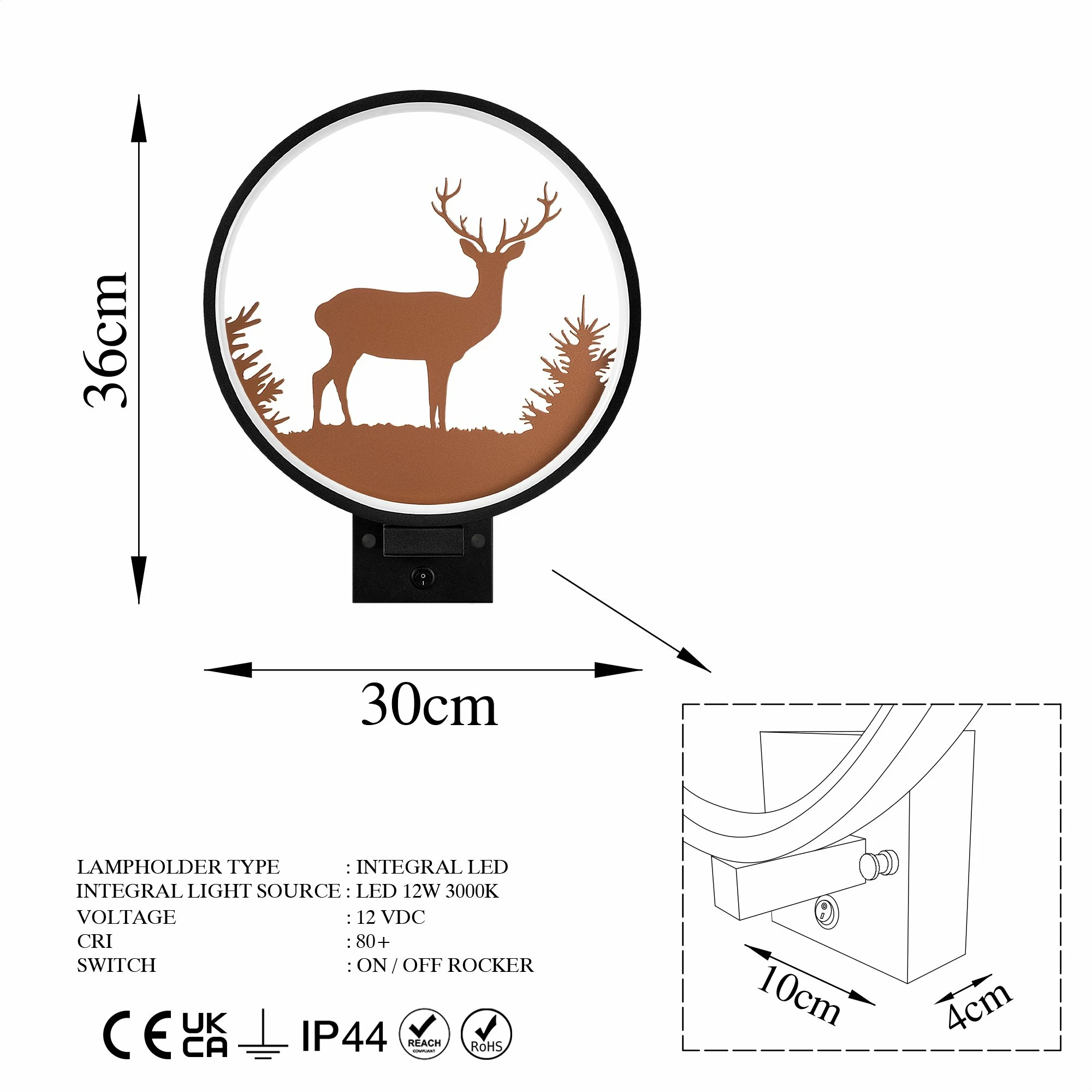 Llambë muri Opviq, XMAS23, ngjyrë e zezë dhe bakri