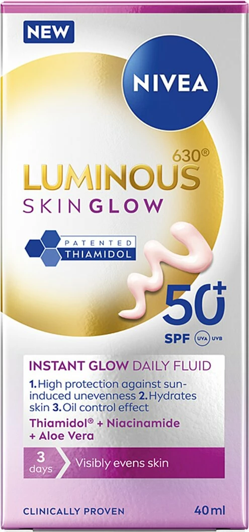 Fluid për fytyrë Nivea Luminous630 Skin Glow SPF50+ për femra, 40ml