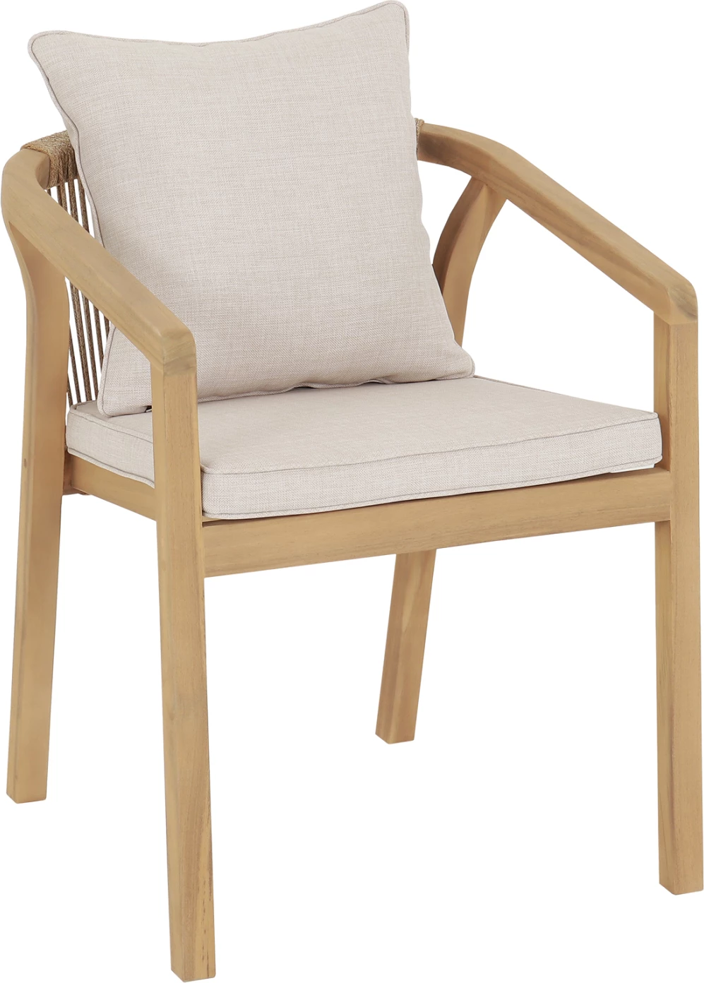 Karrige për drekë jashtë CONTREL FH6244.01, dru akacie, litar natyral, jastëkë bezhë, 61x58x75cm, set prej 2 copash