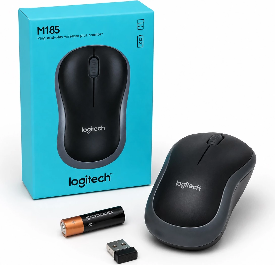 Maus Wireless Logitech M185 me Nano Marrës USB - i zi/gri