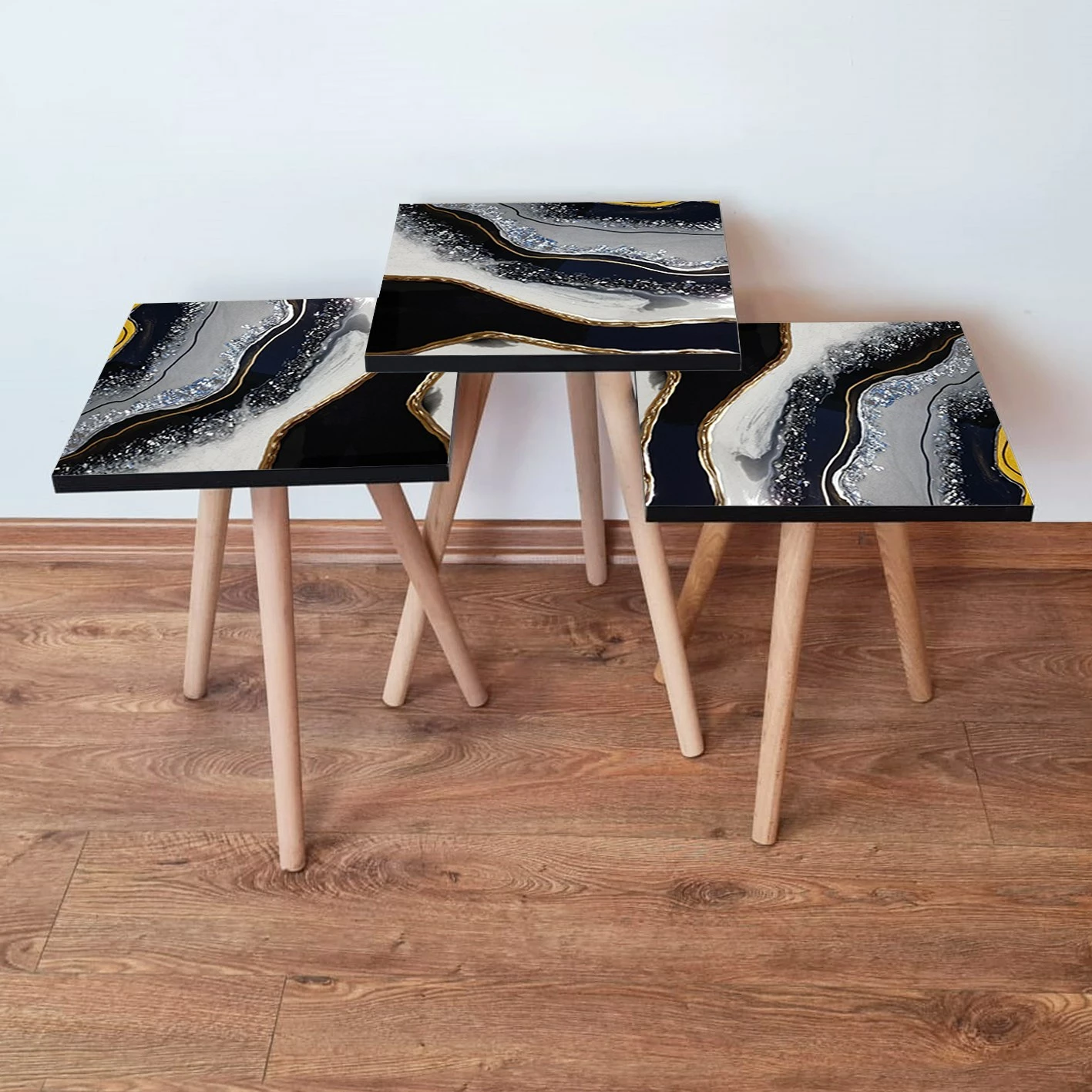 Set tavolinash ndihmëse të vendosshme (3 copë), Skye Decor, 3Shp285, bardhë/zi/gri