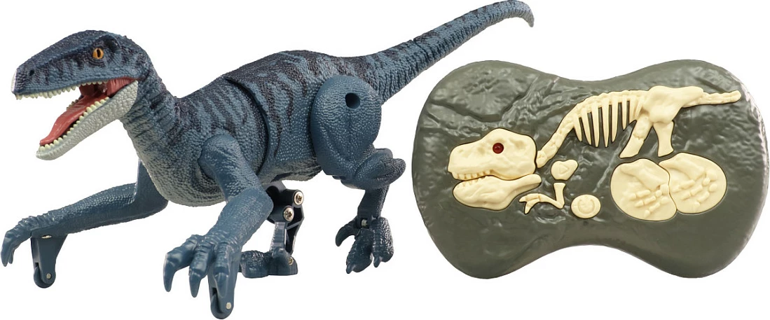Lodër dinosaur AMEWI 40010 Velociraptor me kontroll 2.4 GHz, drita dhe tinguj, LiPo 100 mAh, gri