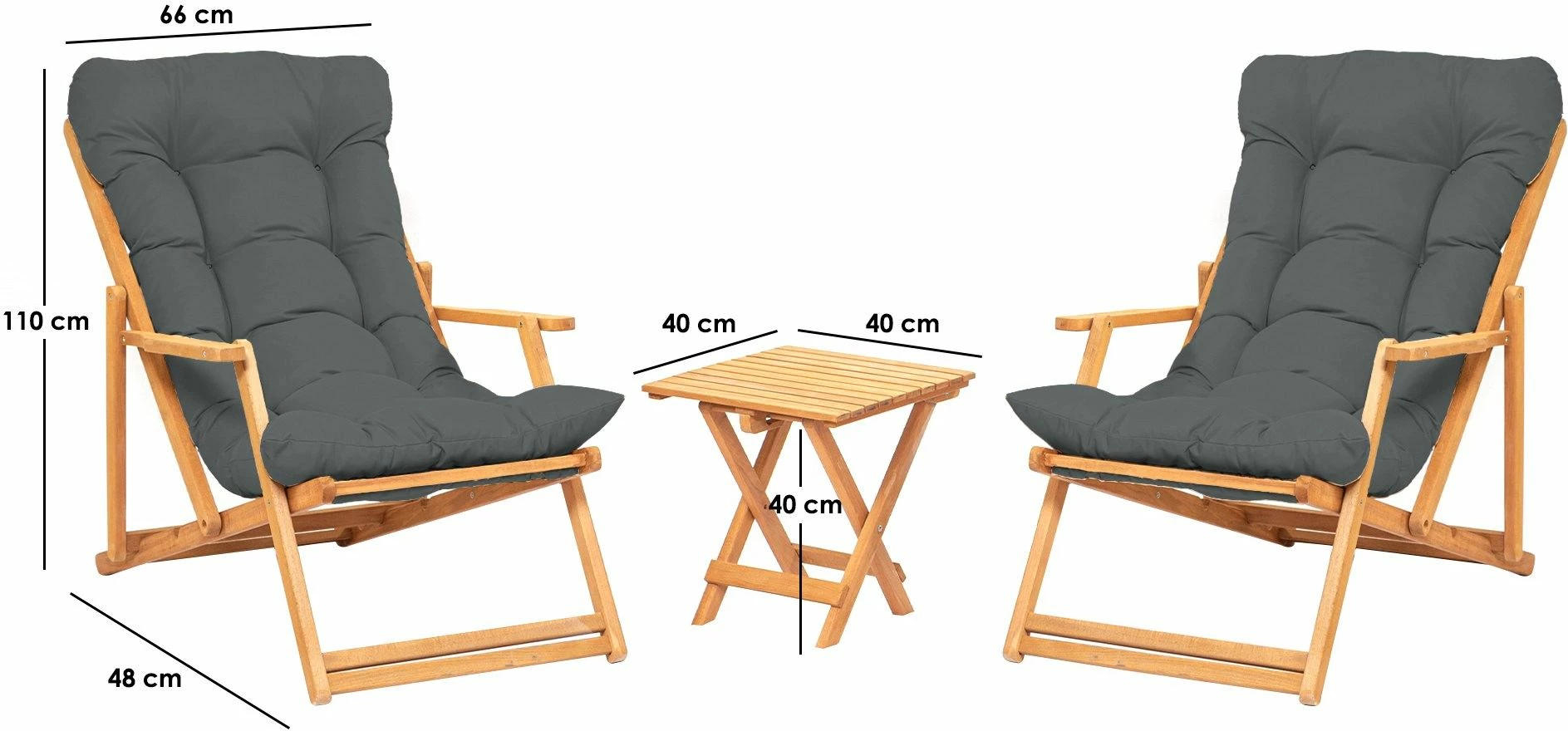 Set tavolinë me karrige për kopsht (3 pjesë), Hanah Home, My007, gri