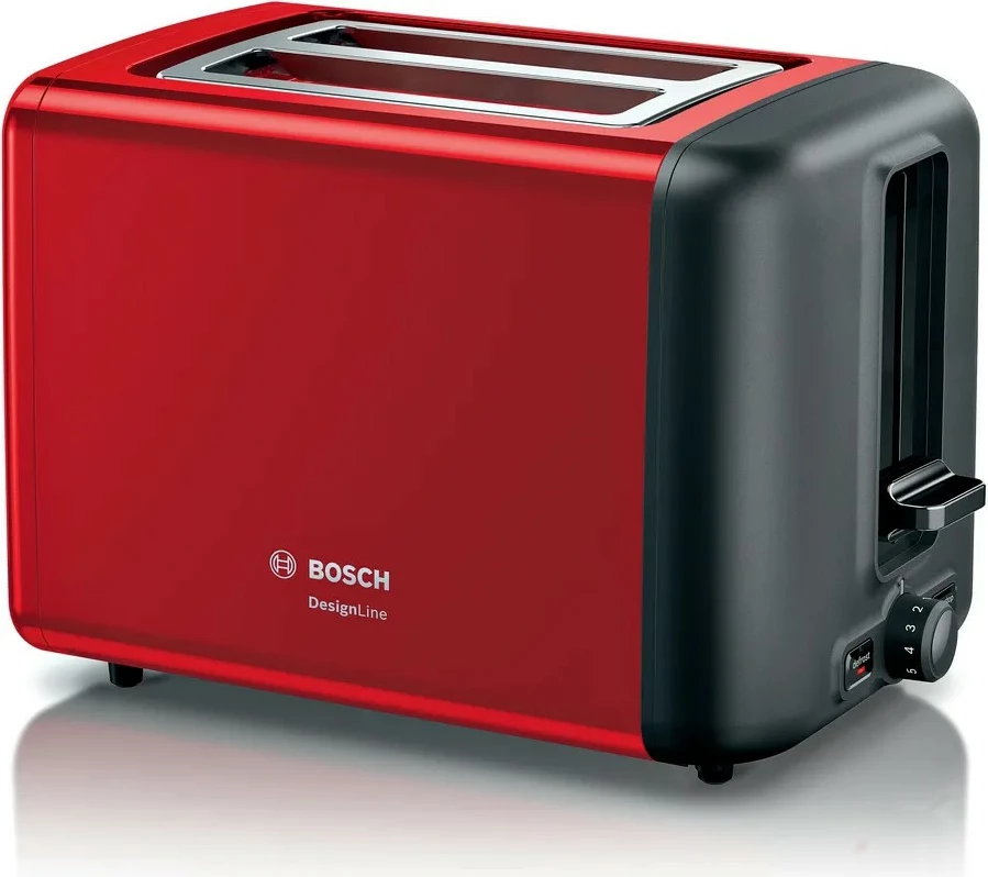 Toster, Bosch TAT3P424, 2 feta, 970 W, shkrirje dhe ngrohje, kontroll pjekjeje, i kuq