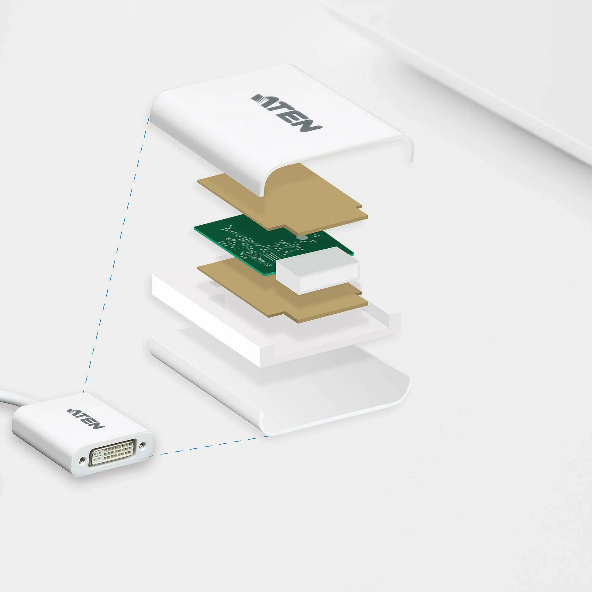 Adapter DisplayPort në DVI ATEN VC965, deri 4K/1080p, i bardhë
