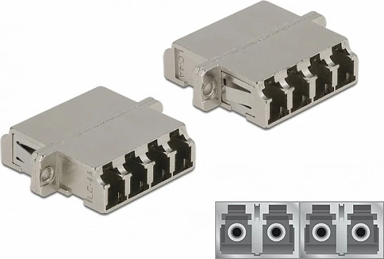 Kupler fibër optike DeLOCK LC Quad femër-në-femër, single-mode, metal, argjendtë