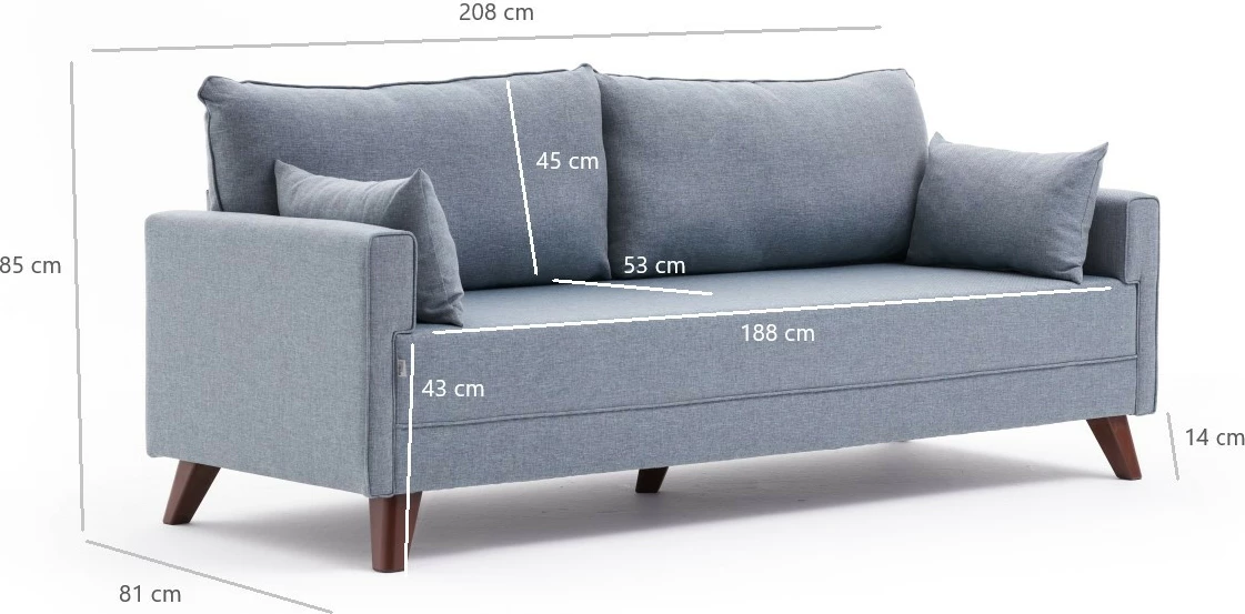 Kauç i trefishtë, ngjyrë kaltër, Bella Soft, Atelier del Sofa