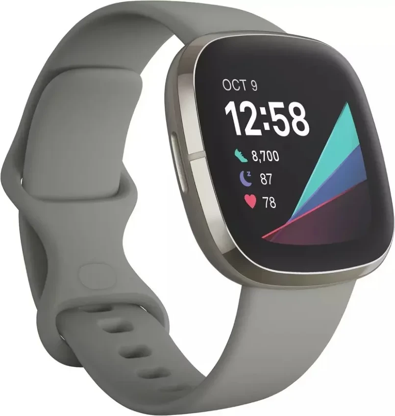 Smartwatch Fitbit Sense FB512SRSG me GPS, EDA, bateri deri 6 ditë, 50m rezistencë ndaj ujit, gri sage/argjendtë