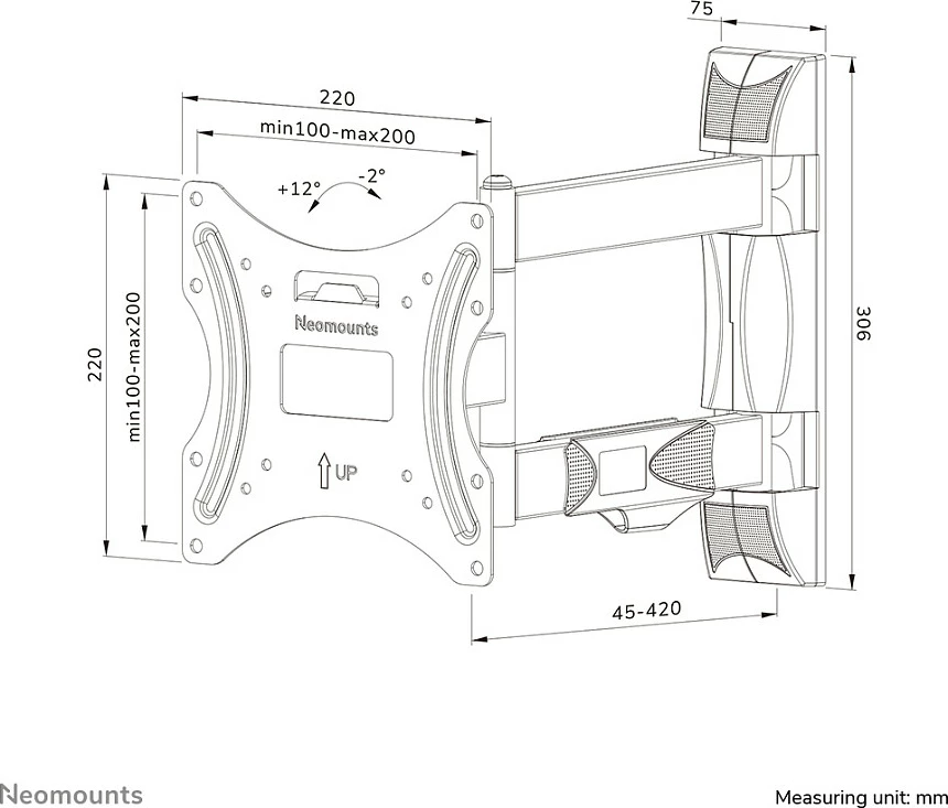 Mbajtës muri Neomounts WL40-550BL12, 32"-55", 100x100-200x200, i zi