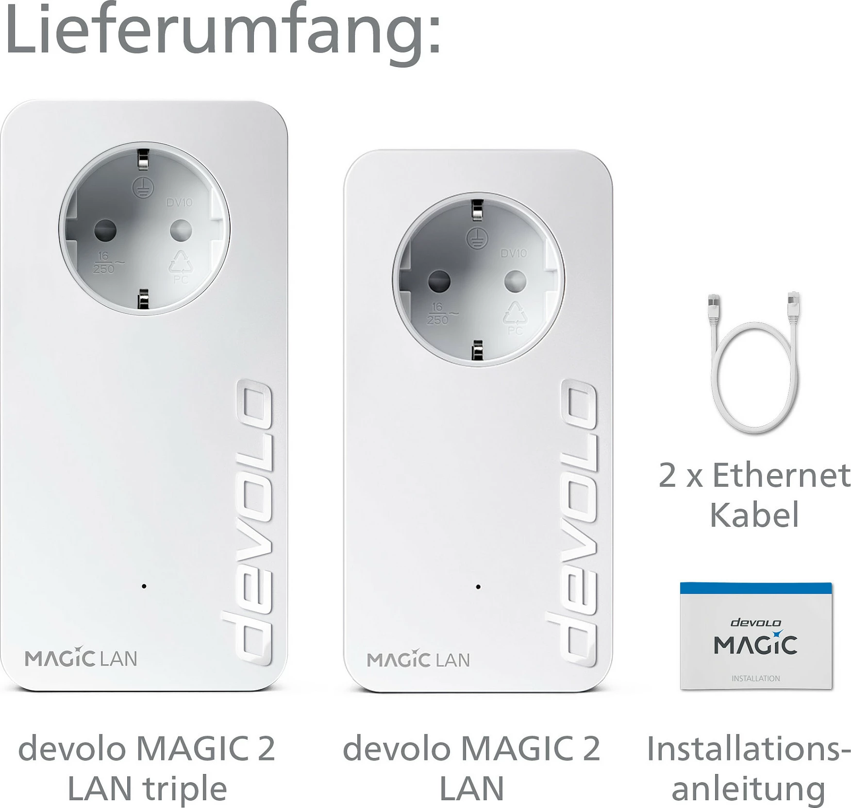 Adapter Powerline Devolo Magic 2 LAN triple Starter Kit, 2400 Mbit/s, 3x Gigabit Ethernet, prizë e integrume, e bardhë