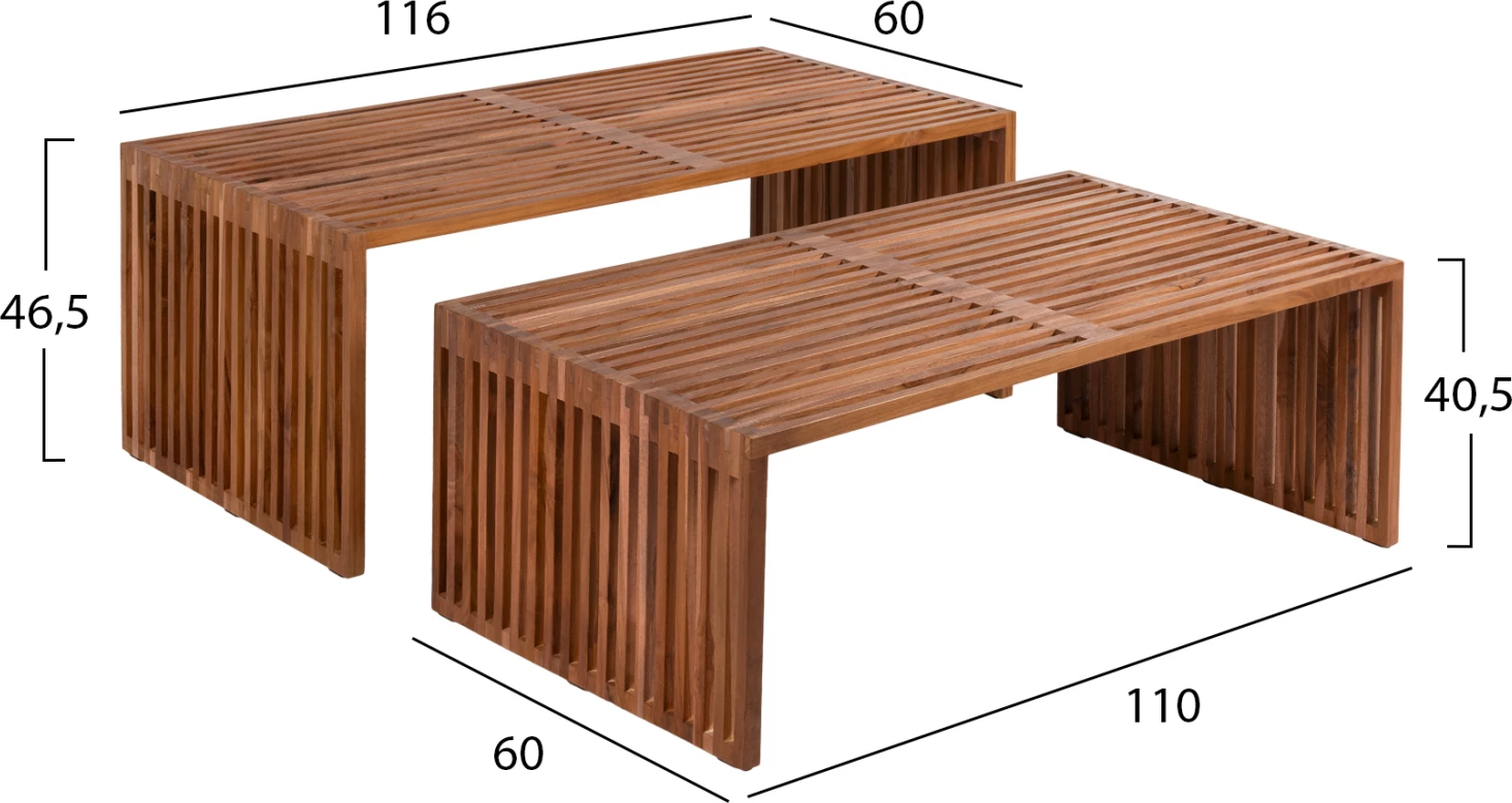 Set tavolinash kafeje NYA FH9548 dru tik ngjyrë natyrale 116x60x46.5H cm