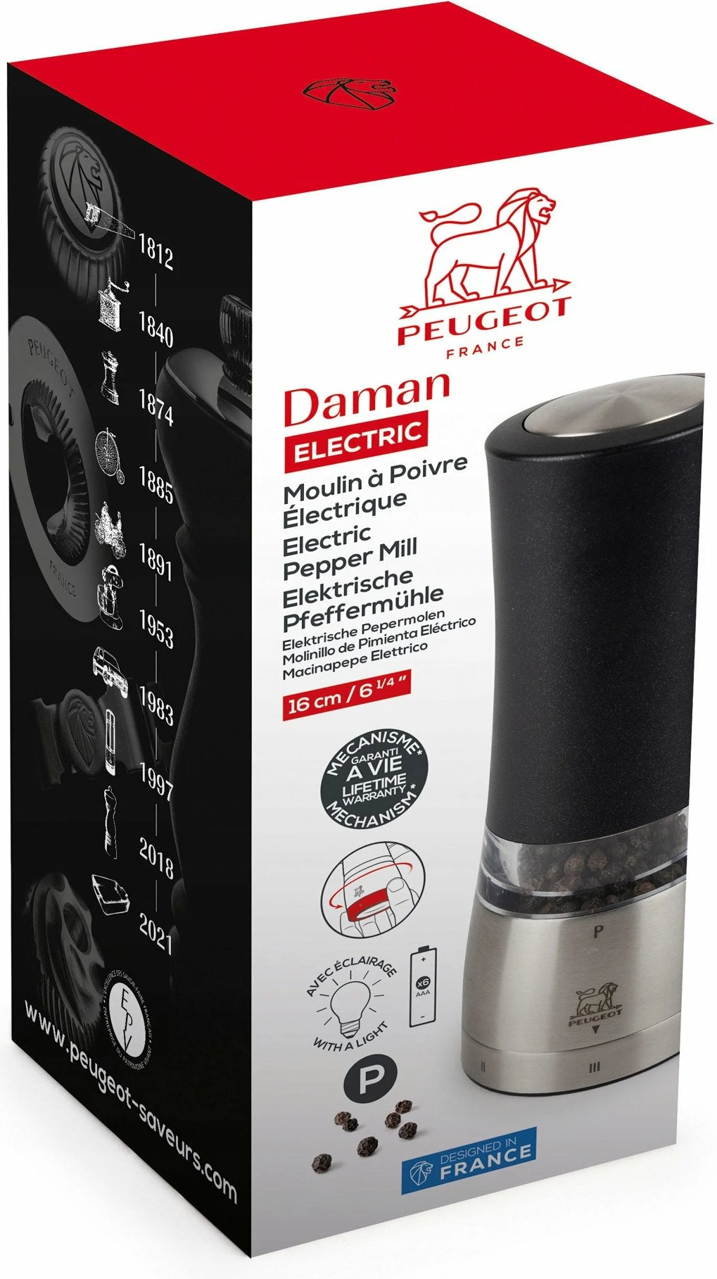 Mulli elektrik për piper Peugeot Daman PG-43179 16 cm, i zi, 1 copë