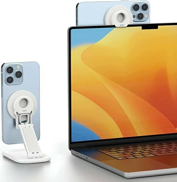 Mbajtëse magnetike MagSafe SODI BM310, e palosshme/e rregullueshme për iPhone 15/14/13/12, me pllakë magnetike të ndërrueshme, e bardhë