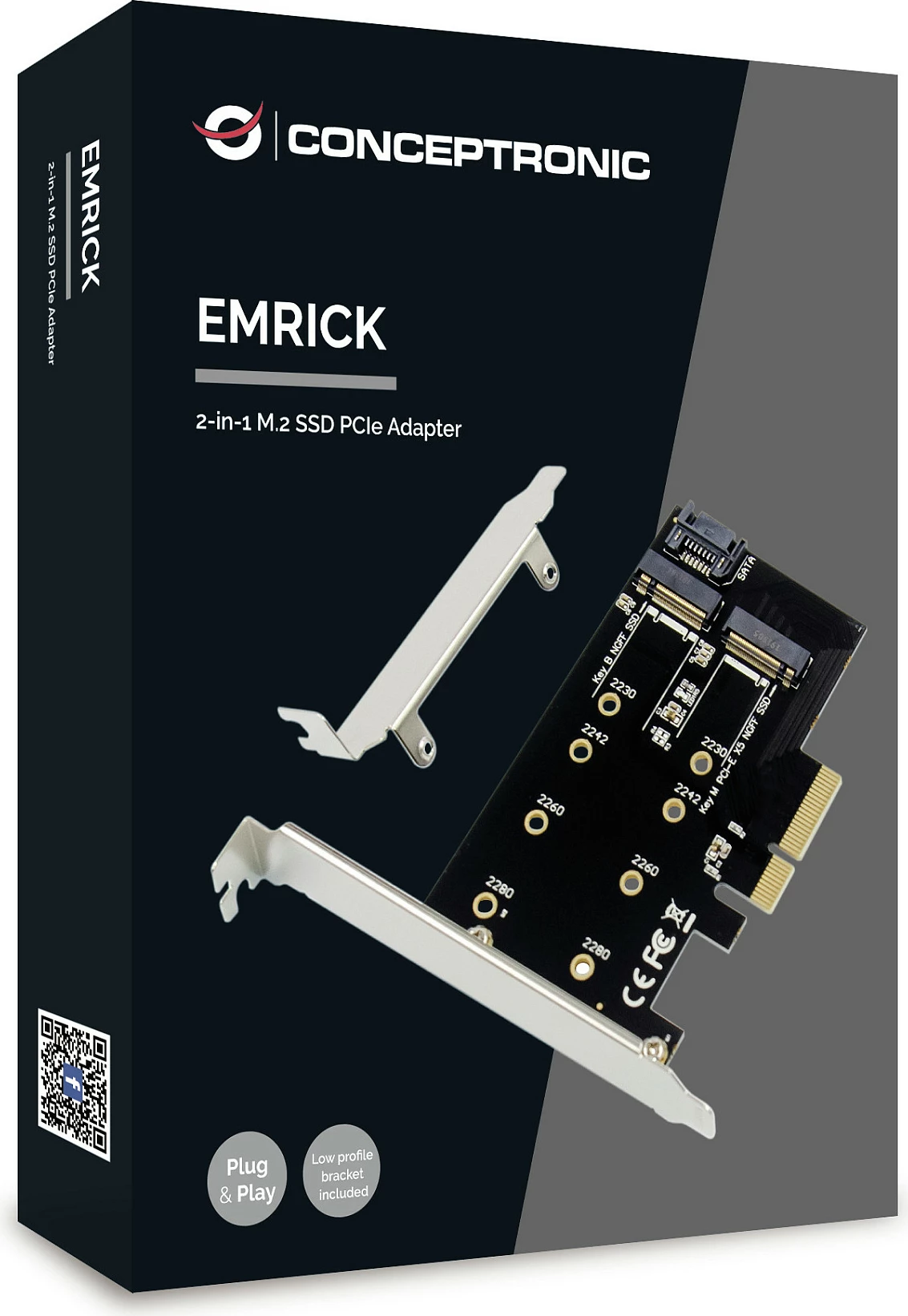 Kartë zgjerimi PCIe Conceptronic M.2 4xPCIe3.0, adapter për SSD M.2 SATA/NVMe, e zezë