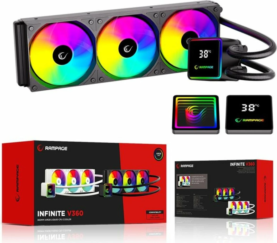 Ftohës uji AIO Rampage INFINITE V360 360mm, 3x120mm ARGB, i zi