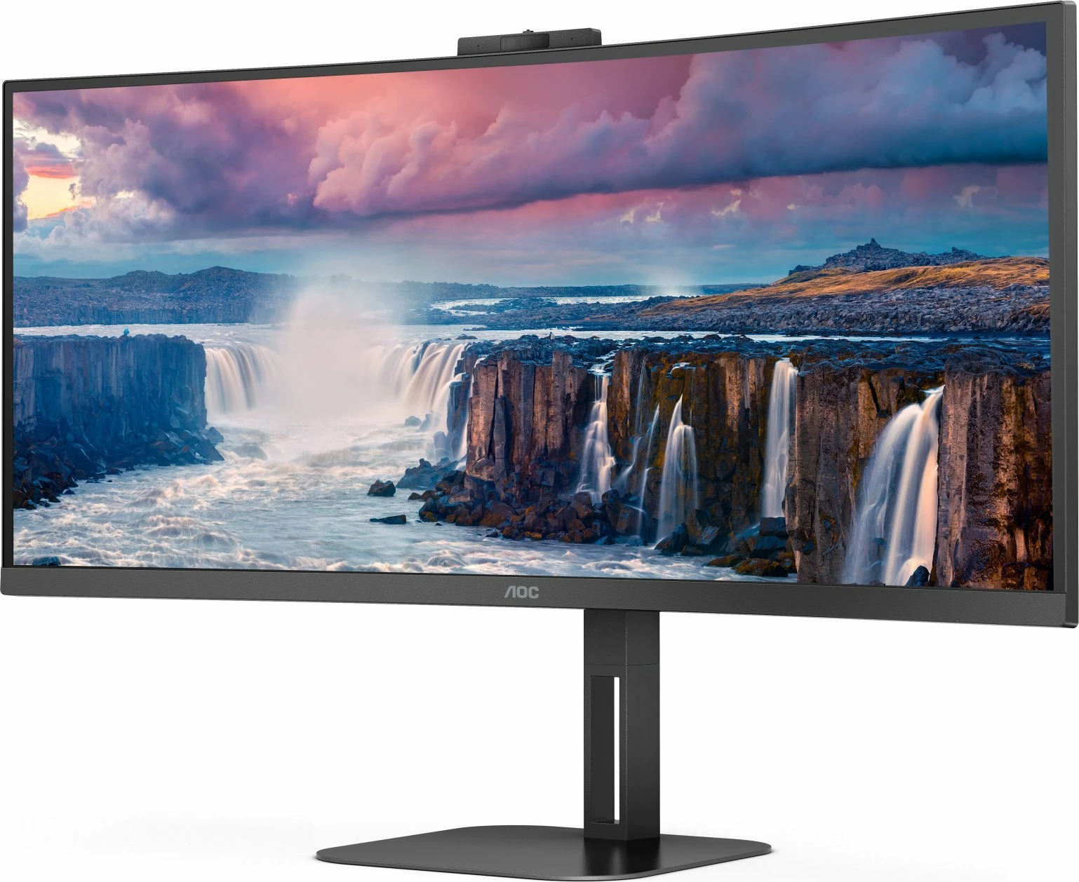 Monitor AOC CU34V5CW 34\" UWQHD 3440x1440 100Hz VA i lakuar 21:9 me USB-C PD 65W, webcam Windows Hello, altoparlantë, i zi
