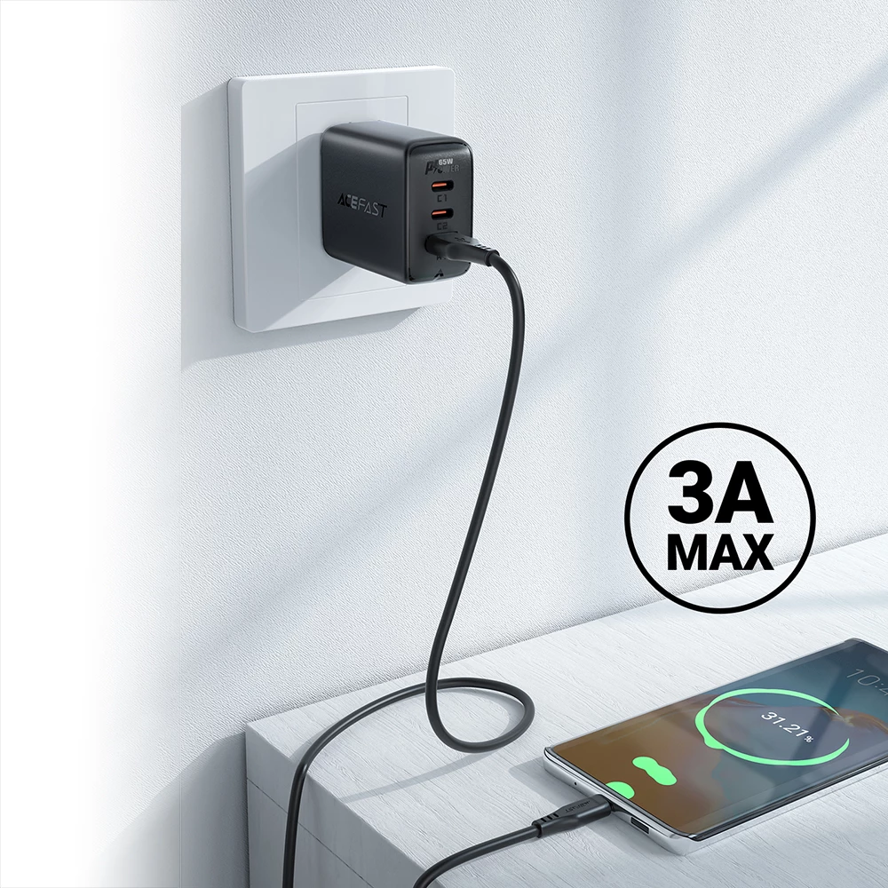 Kabllo USB Acefast C3-04, 1.2m, 3A, e zezë