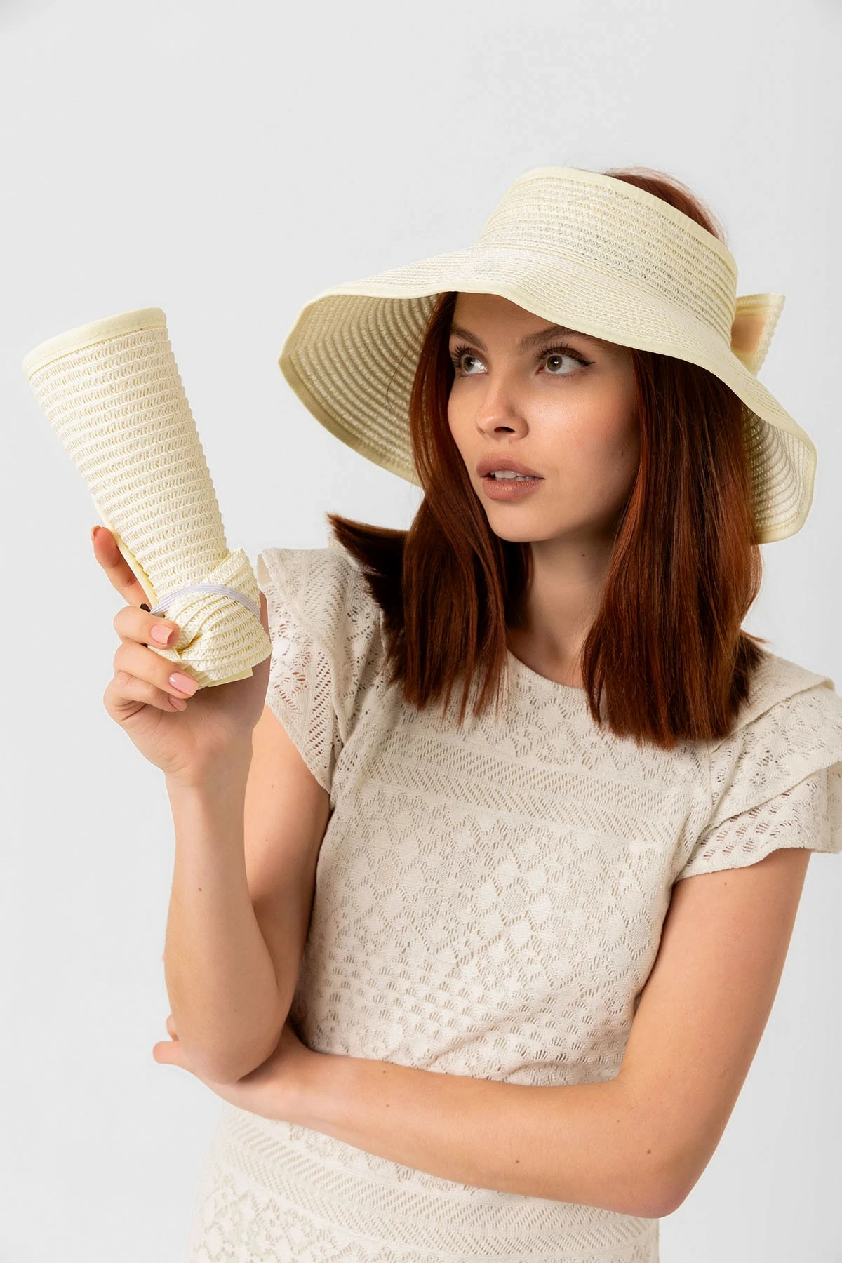 Kapelë verore për gra, ngjyrë krem, Jumeon, Hsr2080