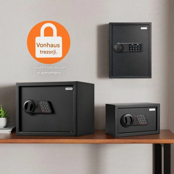 Kasafortë digjitale VONHAUS 3515438, 27 L, 30×38×30 cm, e zezë, me 2 çelësa rezervë + 4 bateri AA