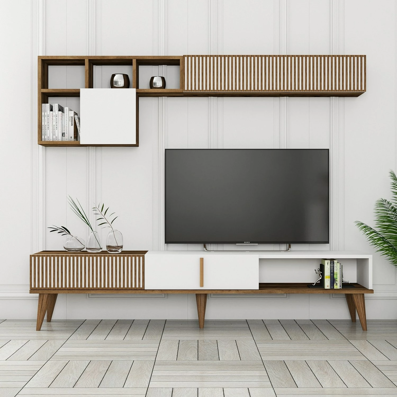 Komodë TV Hanah Home, Milan, ngjyrë arre dhe e bardhë