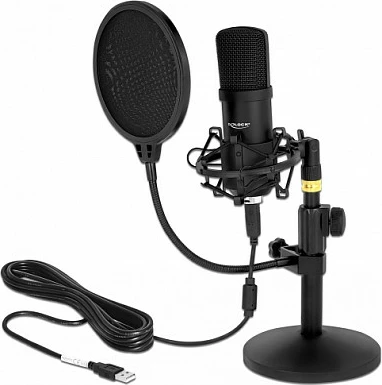 Mikrofon USB kondensator DeLOCK 66300, 24-bit/192 kHz, unidireksional, me pop filter, i zi
