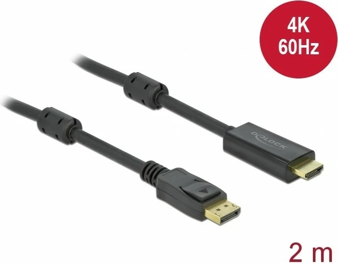 Kabëll DisplayPort në HDMI DeLOCK 2m, 4K 60Hz, i zi
