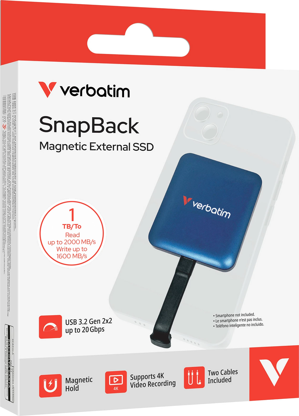 SSD i jashtëm Verbatim SnapBack 1TB, USB-C, USB 3.2 Gen 2x2, 2000MB/s, blu