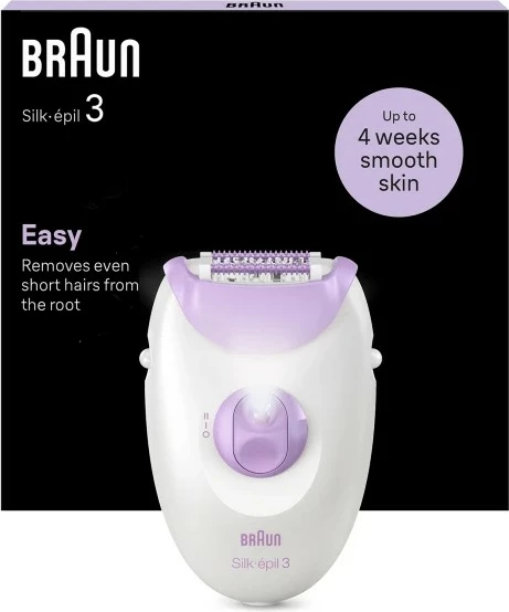 Epilator Braun Silk-épil 3 SE3-000, 20 pinceta, MicroGrip, dy shpejtësi, ngjyrë e bardhë/e purpurt