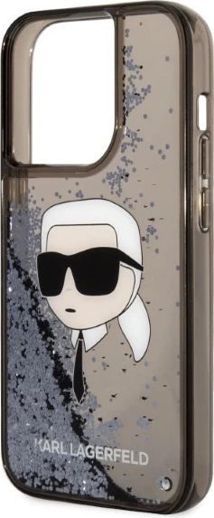 Mbështjellës, Karl Lagerfeld, Liquid Glitter Karl's Head, për iPhone 14 Pro Max 6.7", TPU/PC hardcase, i zi
