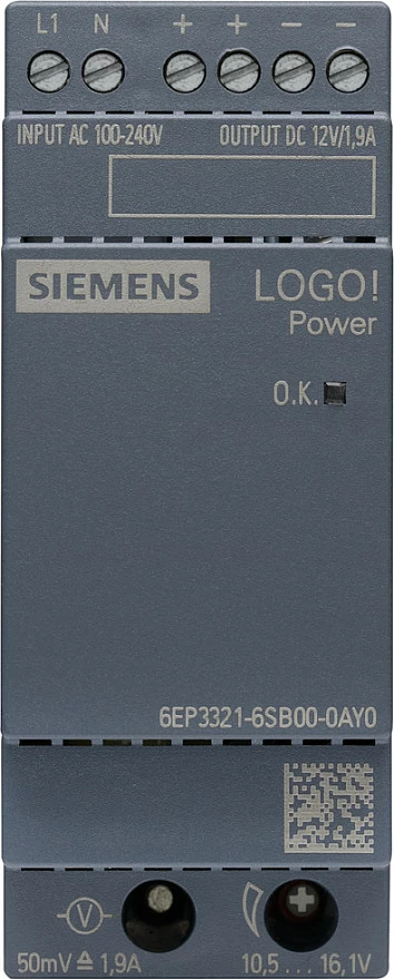 Furnizues rryme Siemens LOGO!Power 6EP3321-6SB00-0AY0, 12V 1.9A, shinë DIN, shumëngjyrësh