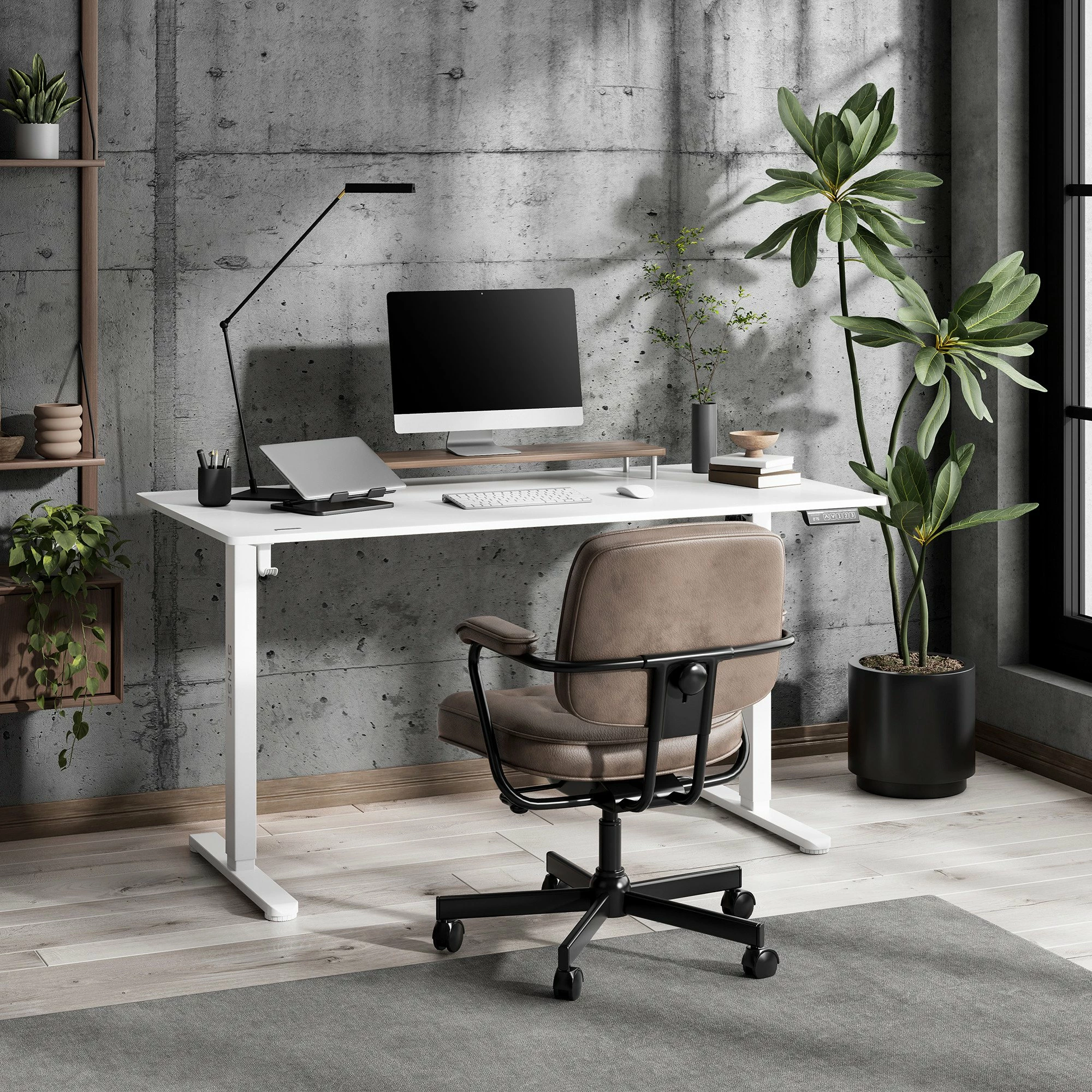 Tavolinë elektrike gaming SENSE7 NOJO LIGHT 140x70 cm, lartësi 72-118 cm, e bardhë
