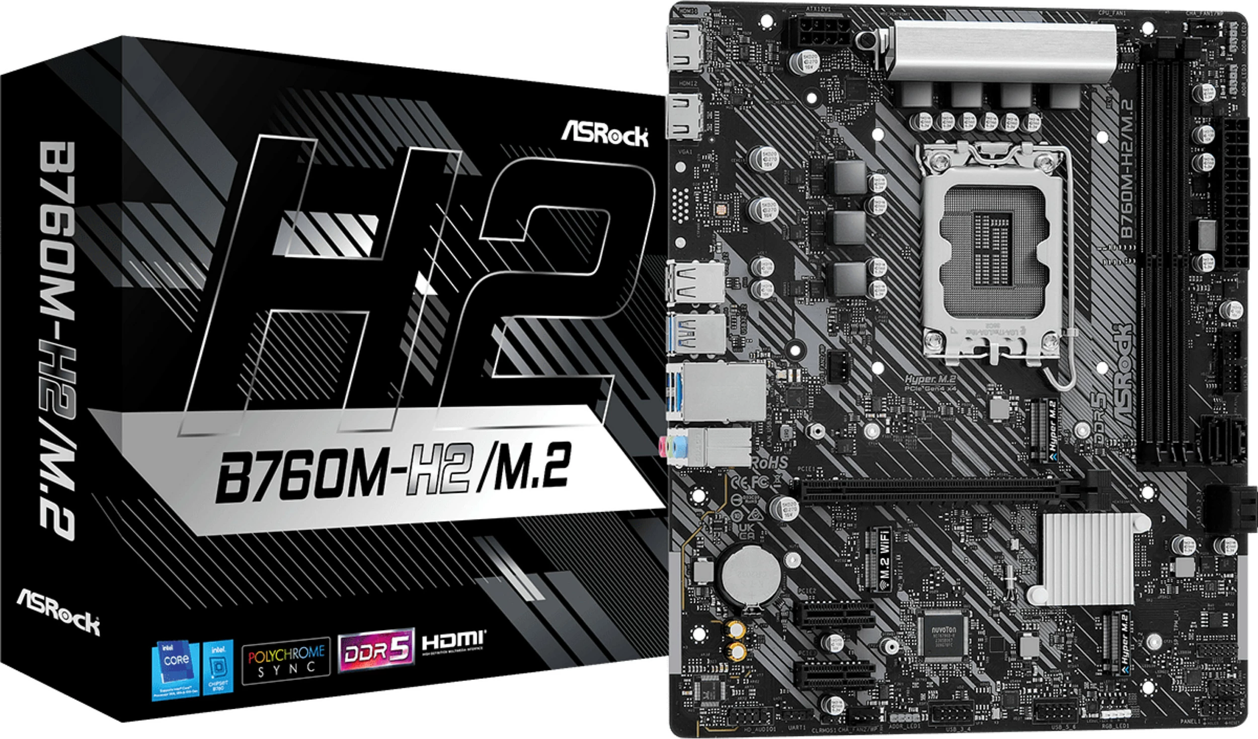Pllakë amë ASRock B760M-H2/M.2, Intel, LGA 1700, DDR5, e zezë