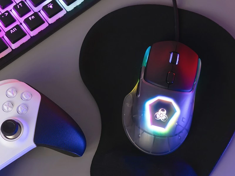 Maus Tracer Gamezone Neon RGB 12400 DPI, 7 butona, USB, i djathtë, kabllo 1.8 m, i zi, me 3 kapakë S/M/L