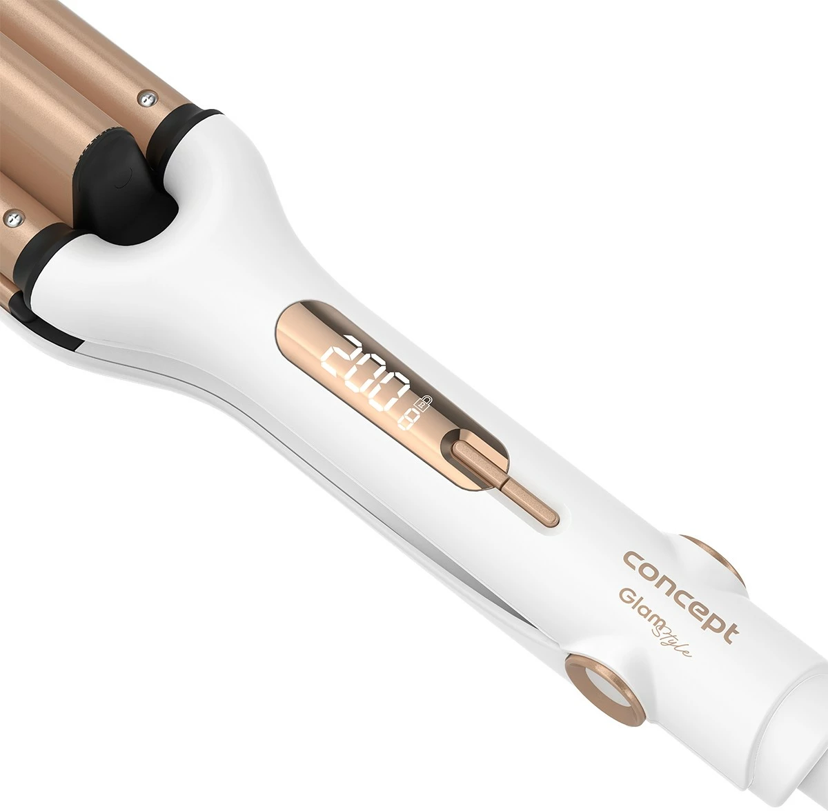 Ondulues flokësh treshe, Concept KT2140, veshje qeramike, 9 nivele temperature, LED, kabllo rrotulluese 1.8 m, me çantë, rozë gold