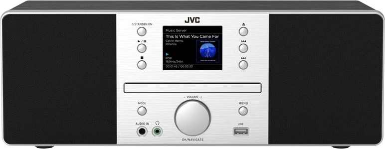 Radio boombox JVC RD-E874B, Bluetooth, 20 W, MP3, FM, E zezë/Argjendtë