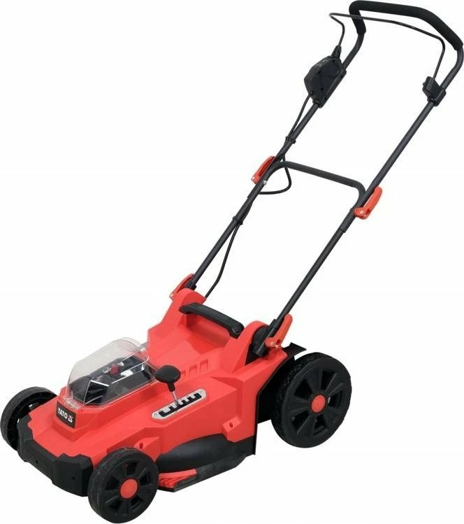 Kositëse bari me bateri Yato YT-85224 36 V, 43 cm, shportë 50 L, 2x 4.0 Ah, karikues i dyfishtë, e kuqe/zezë