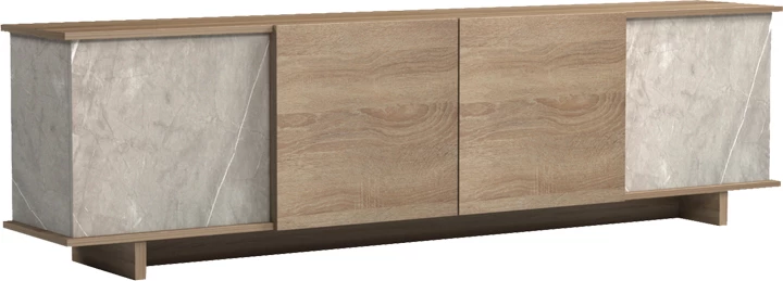 Komodë TV Zafore, ngjyrë sonoma, pamje mermeri gri-bezhë, 180x33x50cm