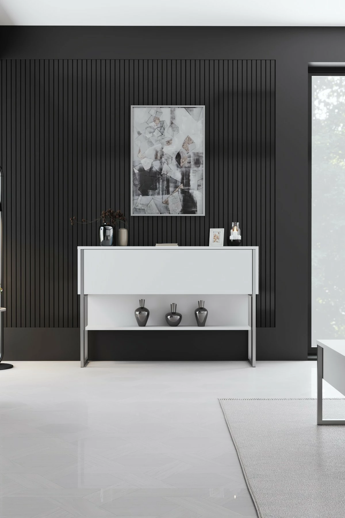 Komodë Hanah Home Luxe, argjend dhe e bardhë