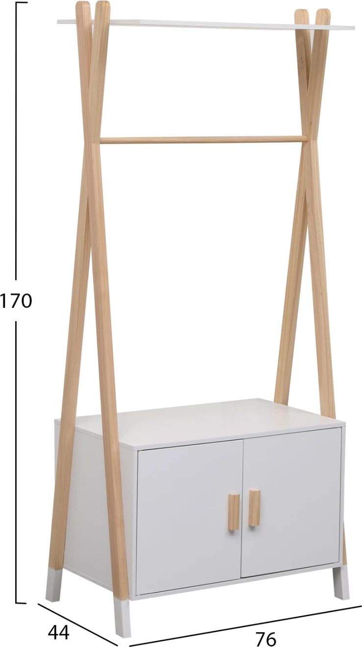 Varëse rrobash për fëmijë me dollap PASCHAL, melaminë-dru pishe, 76x44x170cm