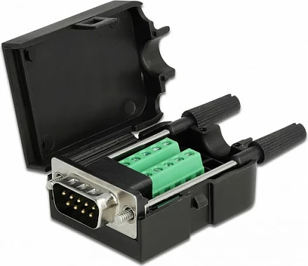 Adapter terminal bllok DeLOCK 66232, Sub-D 9-pin në 10-pin terminal block, AWG 26-18, i zi