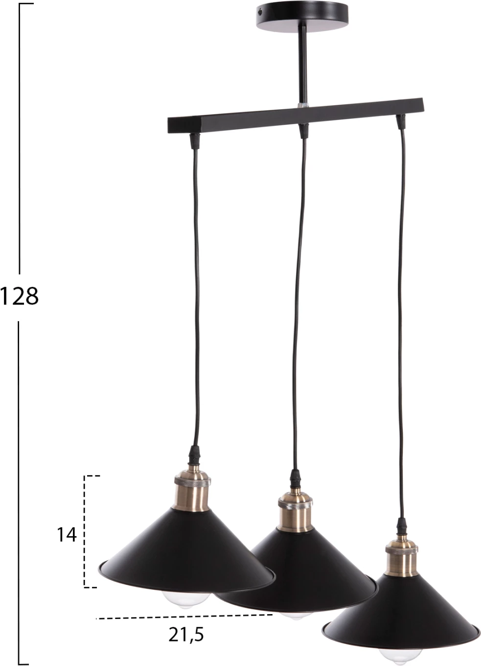Llambë tavani varëse me 3 drita, metal i zi, detaje bronzi, FH7533.11, 21.5x128cm