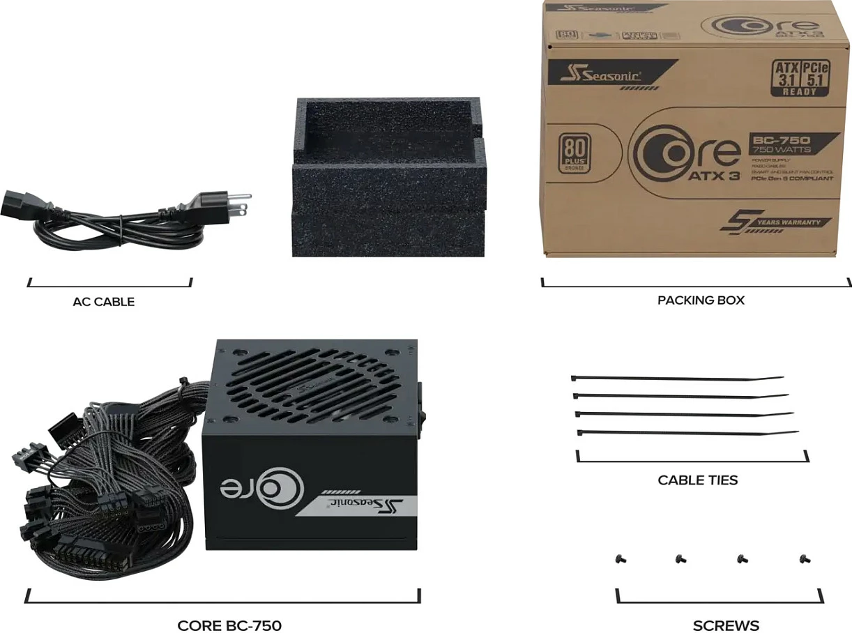 Furnizues rryme Seasonic Core BC-750 ATX3, 750W, 80+ Bronze, jo-modular, i zi