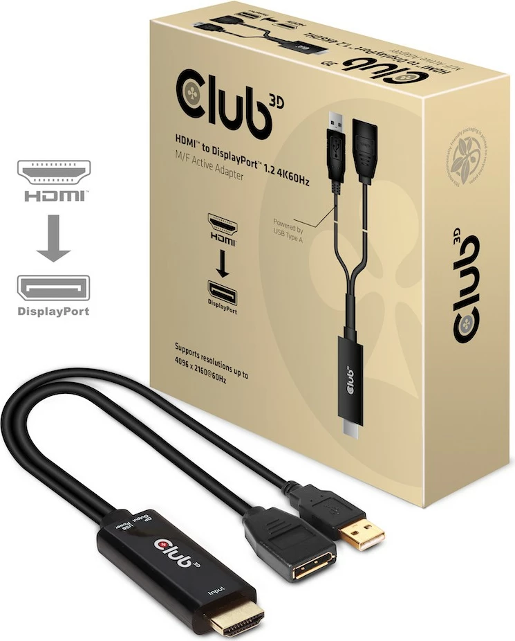 Adapter HDMI në DisplayPort Club3D, 4K 60Hz, 0.25m, i zi