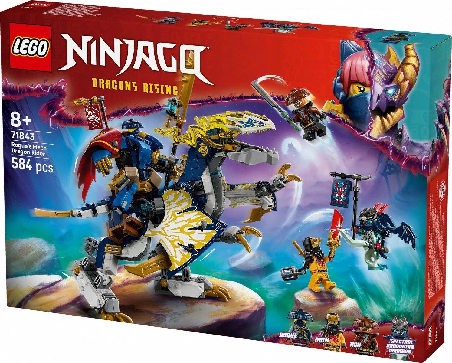 Set ndërtimi LEGO Ninjago Rogue Dragon Rider Mech 71843, 584 pjesë, për fëmijë, shumëngjyrësh
