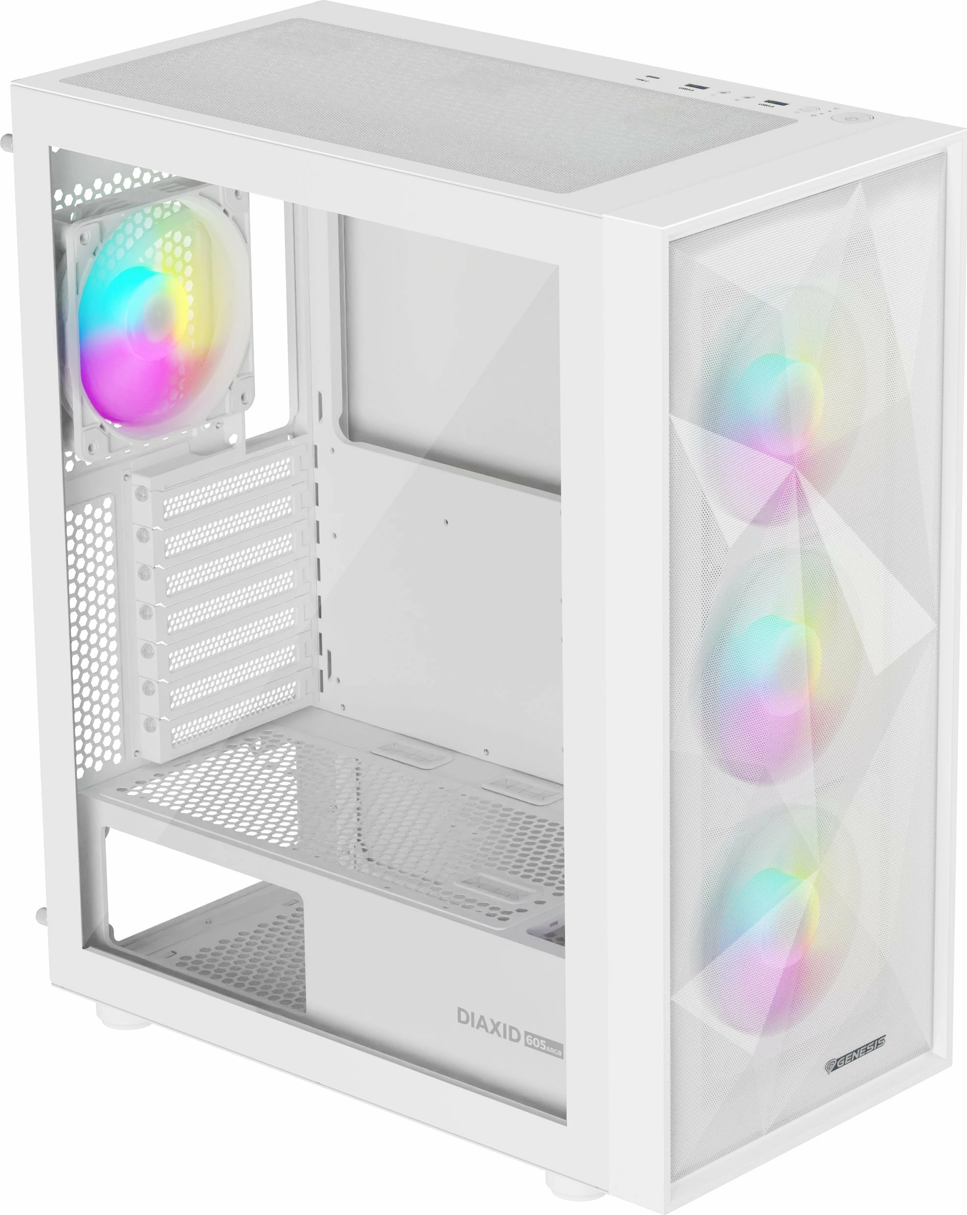 Kasë GENESIS Diaxid 605 ARGB (NPC-2173) Midi Tower ATX/microATX/Mini-ITX USB-C, e bardhë