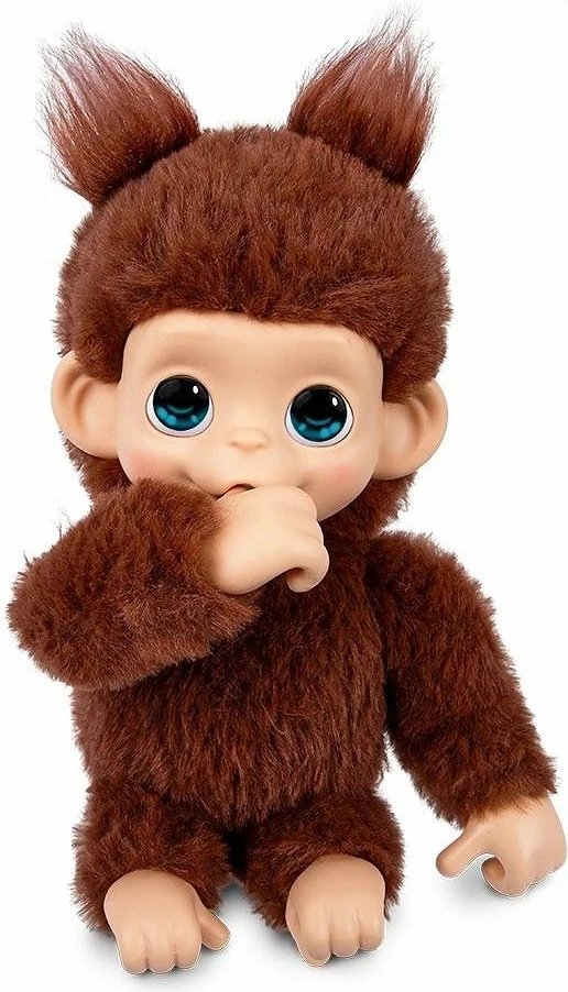 Lodër interaktive majmuni Cobi Little Live Pets Mini Monkey Chikki Cherry 19 cm, me mbi 20 tinguj, kafe e errët, set 1 copë